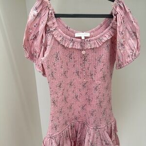 LoveShackFancy Floral Cotton Smocked Drop Waist Mini Dress